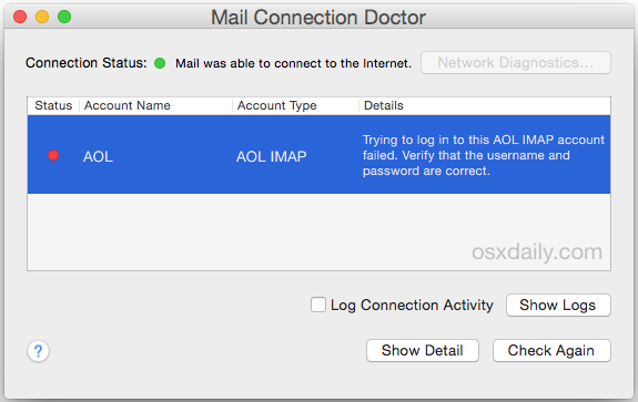 mail app for mac not accepting password